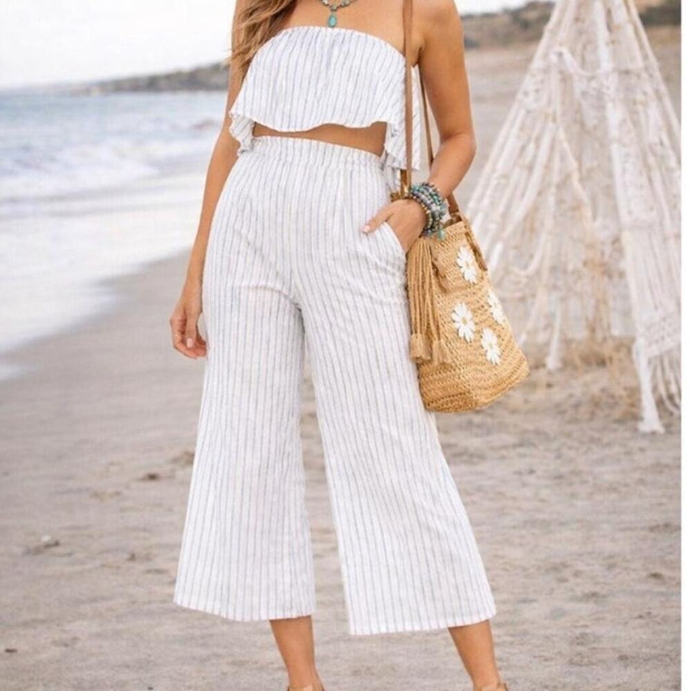 Super down Brook pant set NEW size large coastal boho tube top wide leg pants